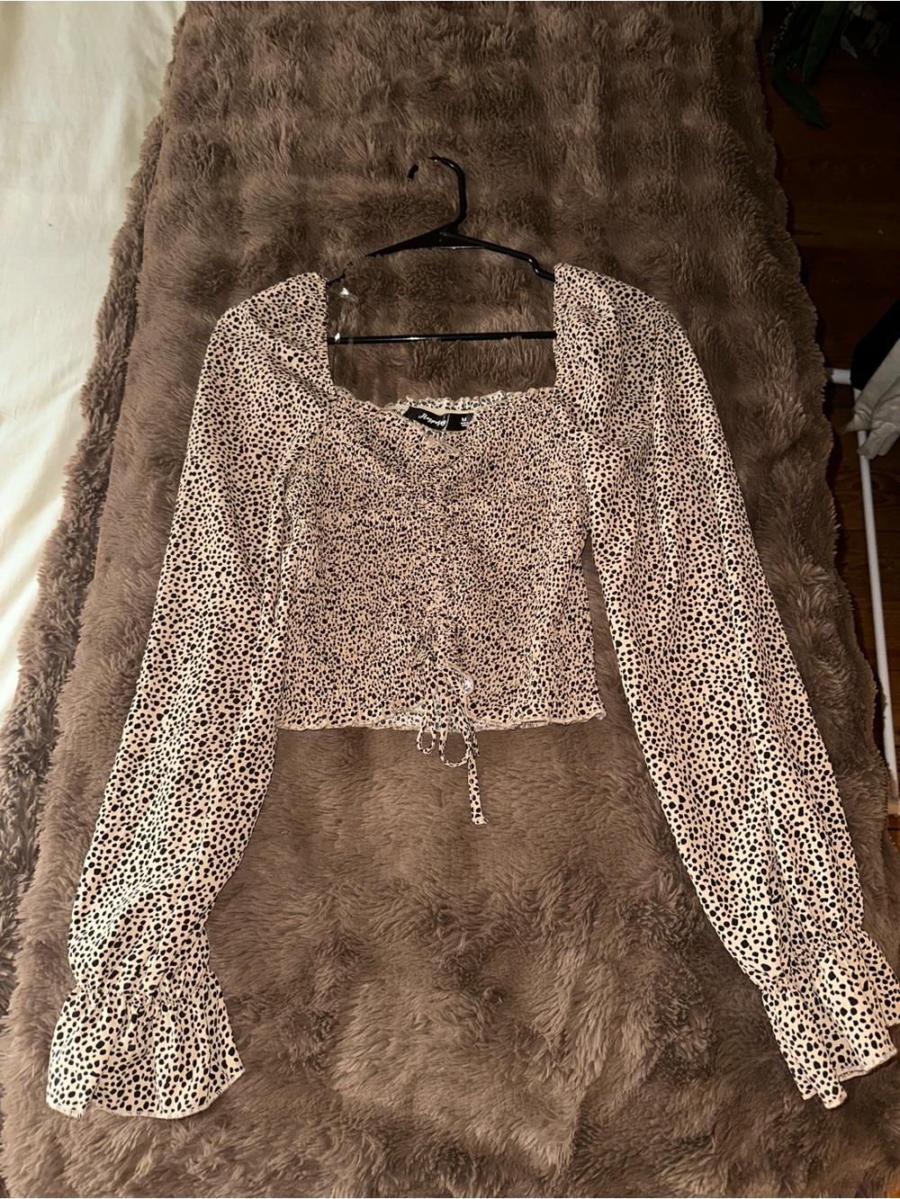 Square Neck Long Sleeve Cheetah Print Crop Top - Unbranded